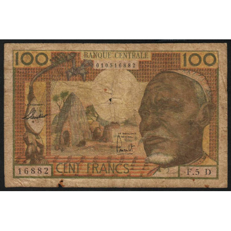 Gabon - Afrique Equatoriale - Pick 3d - 100 francs - Série F.5 - 1963 - Etat : B+