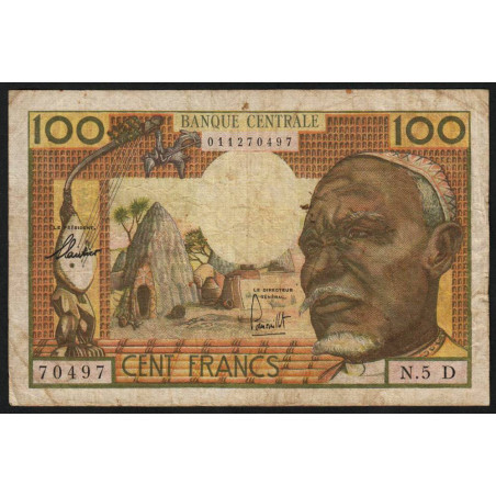 Gabon - Afrique Equatoriale - Pick 3d - 100 francs - Série N.5 - 1963 - Etat : TB