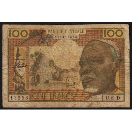 Gabon - Afrique Equatoriale - Pick 3d - 100 francs - Série U.8 - 1963 - Etat : B+