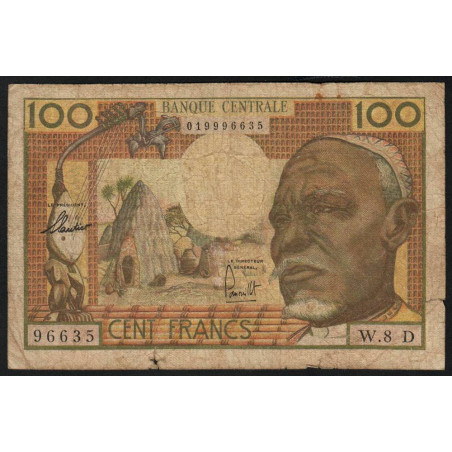 Gabon - Afrique Equatoriale - Pick 3d - 100 francs - Série W.8 - 1963 - Etat : B+