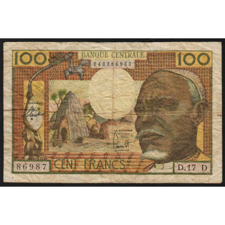 Gabon - Afrique Equatoriale - Pick 3d - 100 francs - Série D.17 - 1963 - Etat : TB