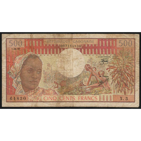 Gabon - Pick 2b - 500 francs - Série X.3 - 01/04/1978 - Etat : TB-