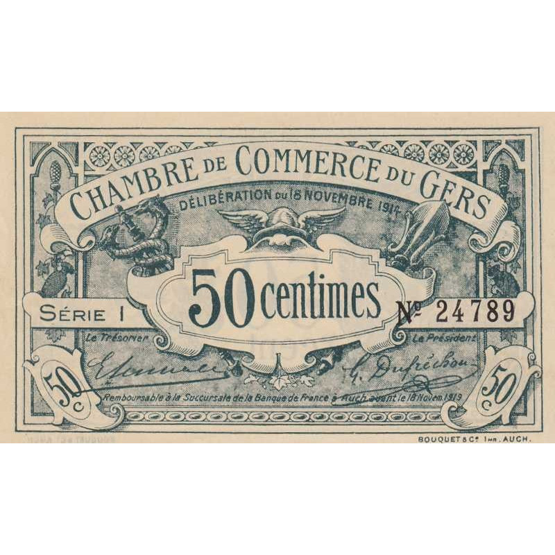 Auch (Gers) - Pirot 15-5 - 50 centimes - Série I - 18/11/1914 - Etat : SUP