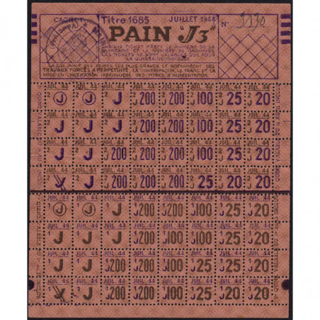 1944 - Titre 1685 - Pain - Catégorie J3 - Juillet - Monteux (84) - Etat : SUP