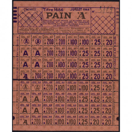 1944 - Titre 1686 - Pain - Catégorie A - Juillet - Monteux (84) - Etat : SUP