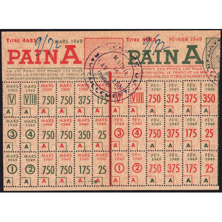 1949 - Titre 4685 - Pain - Catégorie A - Février à mars - Cavaillon (84) - Etat : SUP
