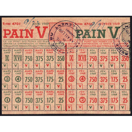 1949 - Titre 4701 - Pain - Catégorie V - Février mars - Cavaillon (84) - Etat : SUP