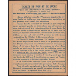 Rationnement militaire - Pain - Sucre - 1918 - Etat : SUP