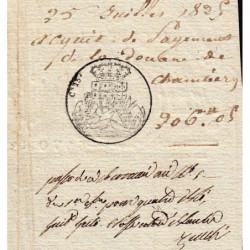 Duché de Savoie - Chambéry - 25/07/1825 - Droit de douane - 200 livres et 5 centimes - Etat : SUP