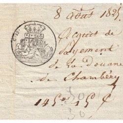 Duché de Savoie - Chambéry - 08/08/1825 - Droit de douane - 145 livres et 15 centimes - Etat : SUP