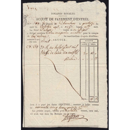 Duché de Savoie - Chambéry - 14/10/1825 - Droit de douane - 95 livres et 15 centimes - Etat : SUP