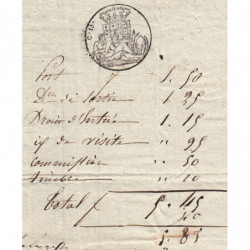 Duché de Savoie - Pont de Beauvoisin - 20/07/1837 - Douane - 1 livre et 15 centimes - Etat : TTB