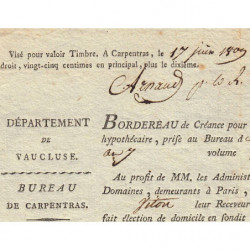 Vaucluse - Carpentras - 1er empire - 1809 - Créance hypothécaire - 312 francs - Etat : TTB
