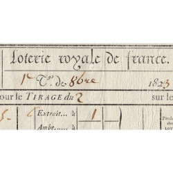 1823 - Bordeaux - Agen - Loterie Royale de France - 6 francs - Etat : SUP