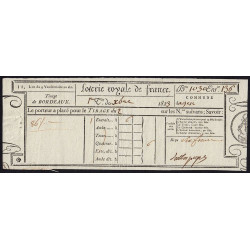 1823 - Bordeaux - Loterie Royale de France - 6 francs - Etat : SUP