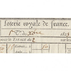 1823 - Bordeaux - Agen - Loterie Royale de France - 2 francs 50 centimes - Etat : SUP