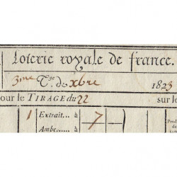 1823 - Bordeaux - Agen - Loterie Royale de France - 7 francs - Etat : SUP