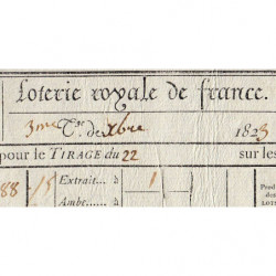 1823 - Bordeaux - Agen - Loterie Royale de France - 5 francs - Etat : SUP