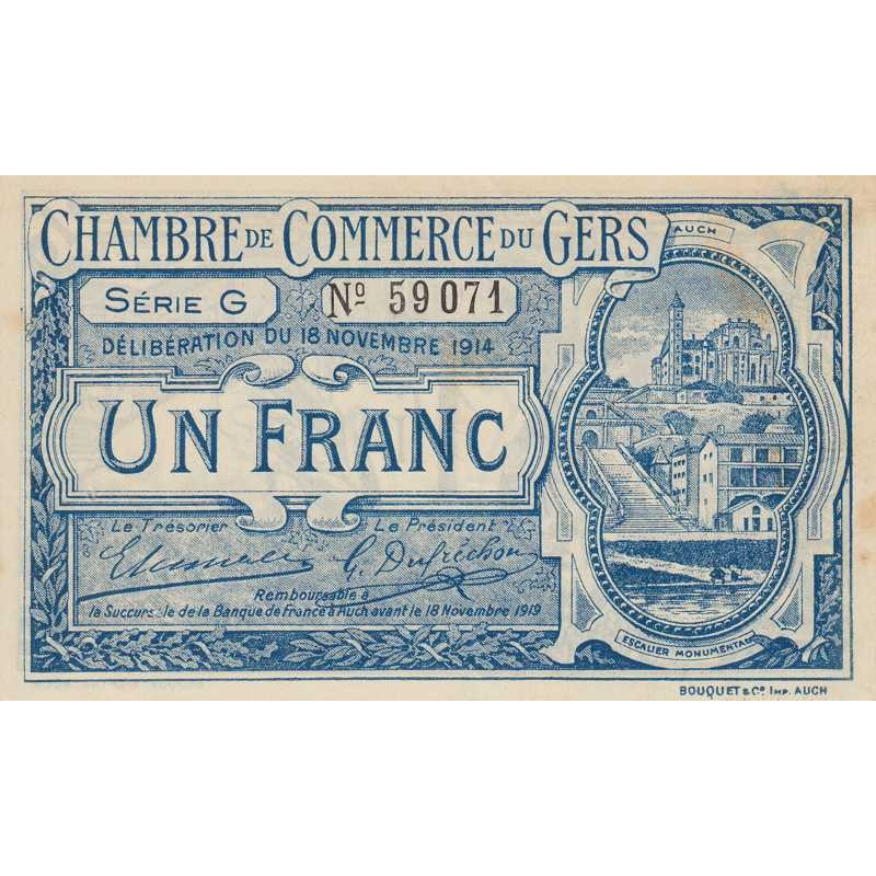 Auch (Gers) - Pirot 15-7 variété - 1 franc - Série G - 18/11/1914 - Etat : TTB