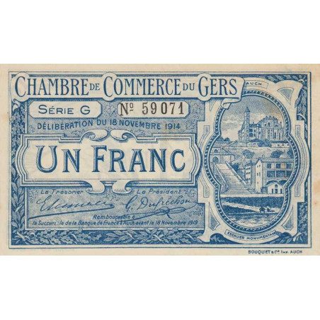 Auch (Gers) - Pirot 15-7 variété - 1 franc - Série G - 18/11/1914 - Etat : TTB