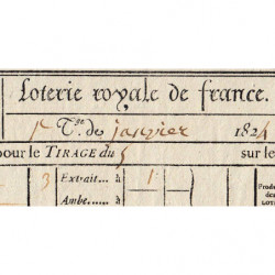 1824 - Paris - Agen - Loterie Royale de France - 3 francs - Etat : SUP