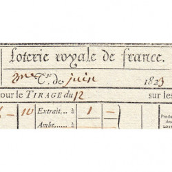 1823 - Bordeaux - Agen - Loterie Royale de France - 10 francs - Etat : SUP