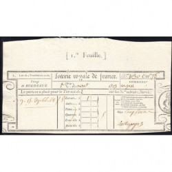 1823 - Bordeaux - Loterie Royale de France - 5 francs - Etat : SUP