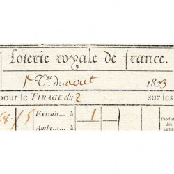 1823 - Bordeaux - Agen - Loterie Royale de France - 5 francs - Etat : SUP