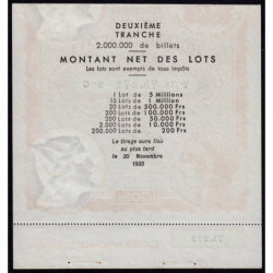 1933 - Loterie Nationale - 2e tranche - Etat : SUP