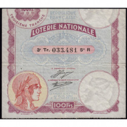 1933 - Loterie Nationale - 3e tranche - Etat : TTB