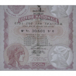 1933 - Loterie Nationale - 9e tranche - Etat : TTB+