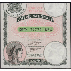 1933 - Loterie Nationale - 10e tranche - Etat : TTB