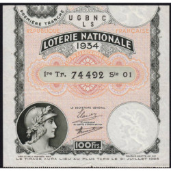 1934 - Loterie Nationale - 1e tranche - Etat : TTB