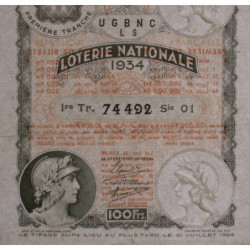 1934 - Loterie Nationale - 1e tranche - Etat : TTB