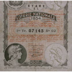 1934 - Loterie Nationale - 1e tranche - Etat : TTB