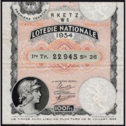 1934 - Loterie Nationale - 1e tranche - Etat : TTB