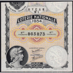 1934 - Loterie Nationale - 6e tranche - Etat : TTB+