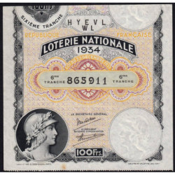 1934 - Loterie Nationale - 6e tranche - Etat : TB+