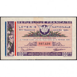 1934 - Loterie Nationale - 5e tranche - Etat : TTB