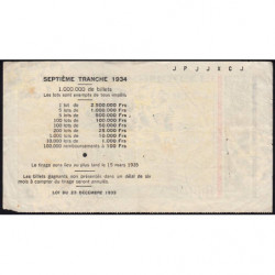 1934 - Loterie Nationale - 7e tranche - Etat : TB+