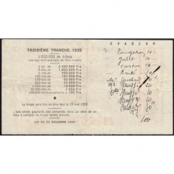 1935 - Loterie Nationale - 3e tranche - Etat : TTB