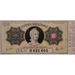 1936 - Loterie Nationale - 3e tranche - Etat : TTB