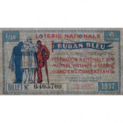 1937 - Loterie Nationale - 6e tranche - 1/10ème - Ruban bleu - Etat : SUP