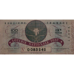 1937 - Loterie Nationale - 9e tranche - Entier - Etat : TTB