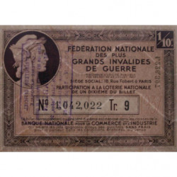 1937 - Loterie Nationale - 9e tranche - 1/10ème - Invalides de guerre - Etat : SUP