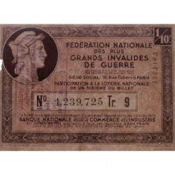 1937 - Loterie Nationale - 9e tranche - 1/10ème - Invalides de guerre - Etat : TB