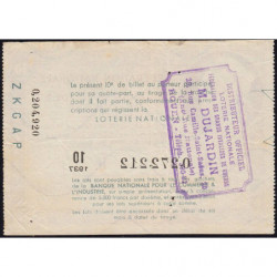 1937 - Loterie Nationale - 10e tranche - 1/10ème - Invalides de guerre - Etat : TB+