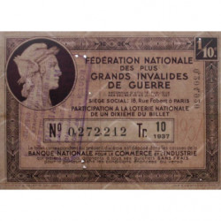 1937 - Loterie Nationale - 10e tranche - 1/10ème - Invalides de guerre - Etat : TB+