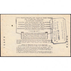 1938 - Loterie Nationale - 3e tranche - 1/10ème - Gueules cassées - Etat : TTB