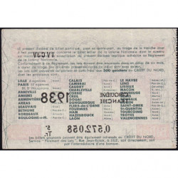 1938 - Loterie Nationale - 5e tranche - 1/10ème - Crédit du Nord - Etat : SUP
